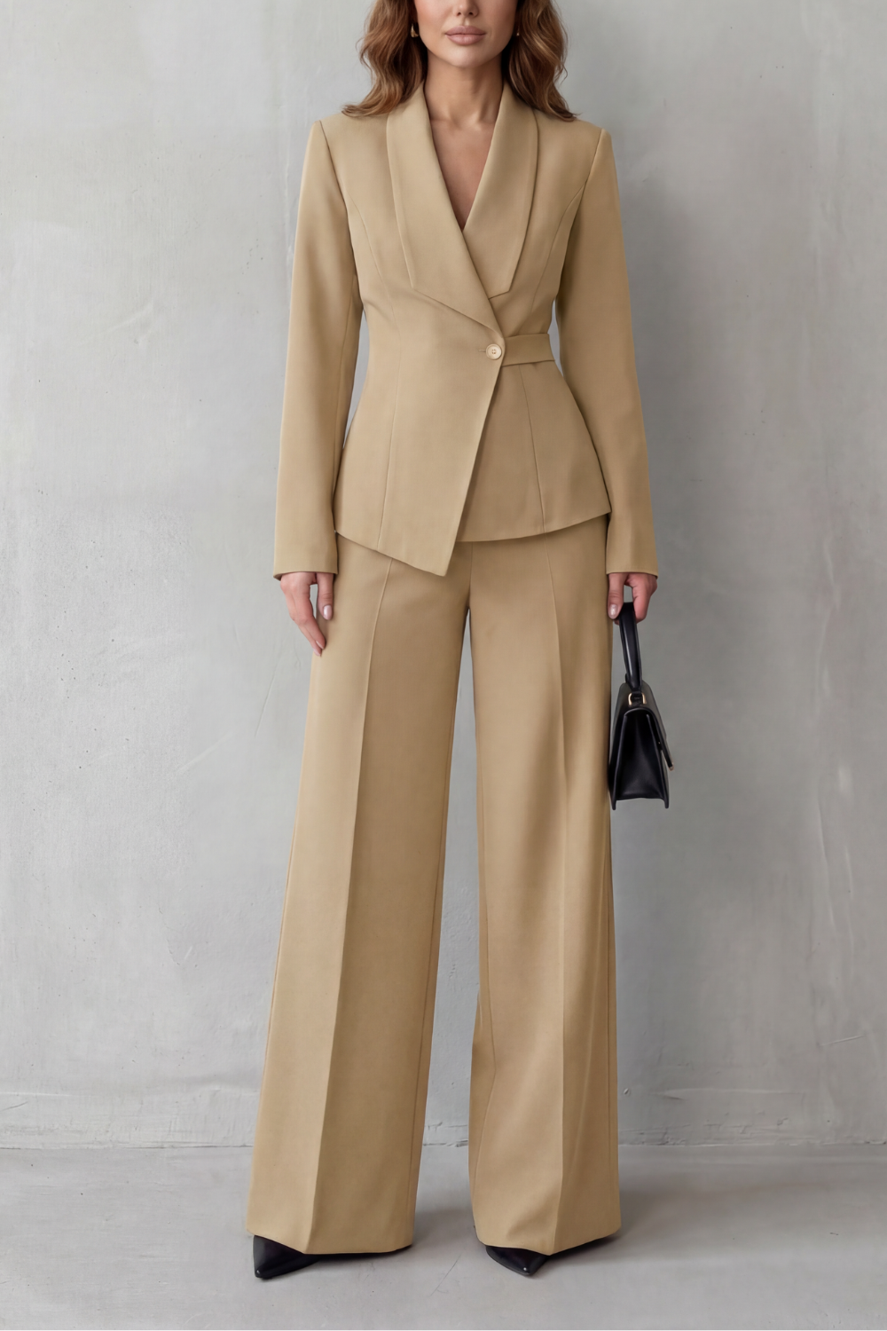 Women's Tailored Blazer and Wide-Leg Trouser Suit Set – Office, Casual Wear