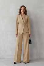 Women's Tailored Blazer and Wide-Leg Trouser Suit Set – Office, Casual Wear