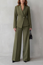 Women's Tailored Blazer and Wide-Leg Trouser Suit Set – Office, Casual Wear