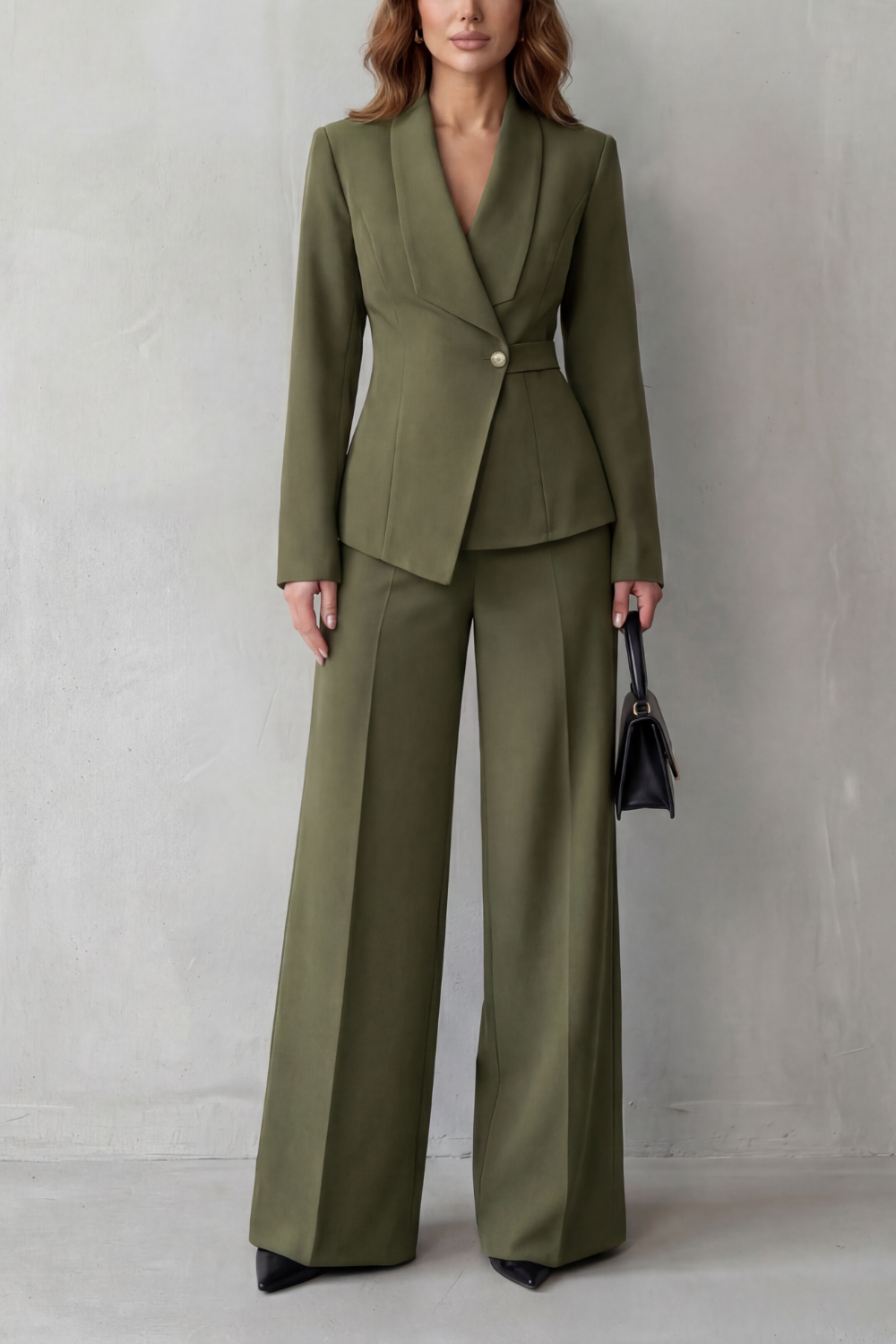 Women's Tailored Blazer and Wide-Leg Trouser Suit Set – Office, Casual Wear