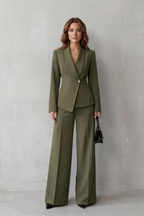 Women's Tailored Blazer and Wide-Leg Trouser Suit Set – Office, Casual Wear