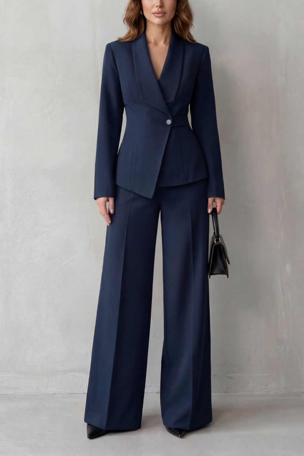 Women's Tailored Blazer and Wide-Leg Trouser Suit Set – Office, Casual Wear