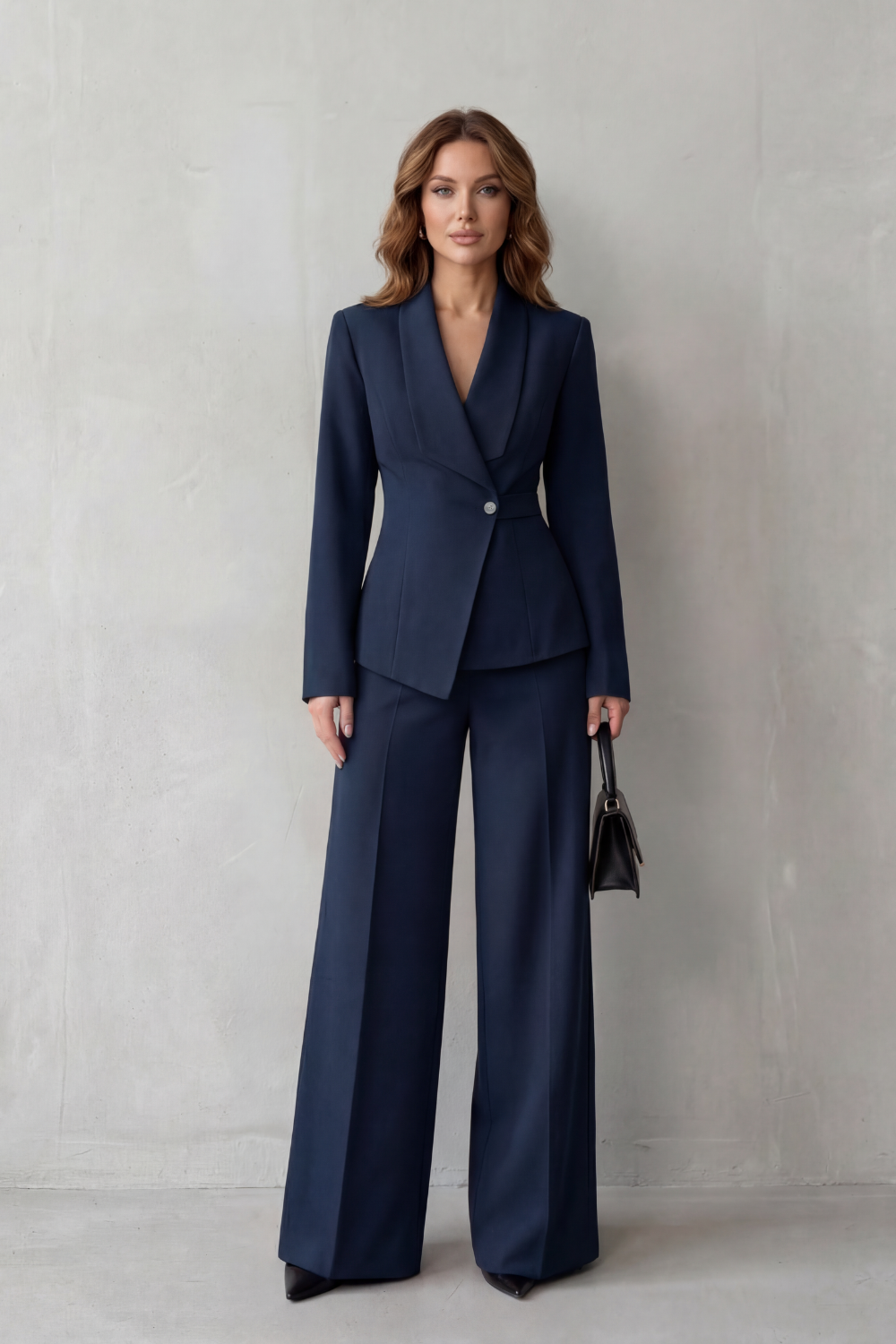 Women's Tailored Blazer and Wide-Leg Trouser Suit Set – Office, Casual Wear
