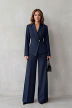 Women's Tailored Blazer and Wide-Leg Trouser Suit Set – Office, Casual Wear