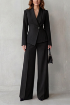 Women's Tailored Blazer and Wide-Leg Trouser Suit Set – Office, Casual Wear