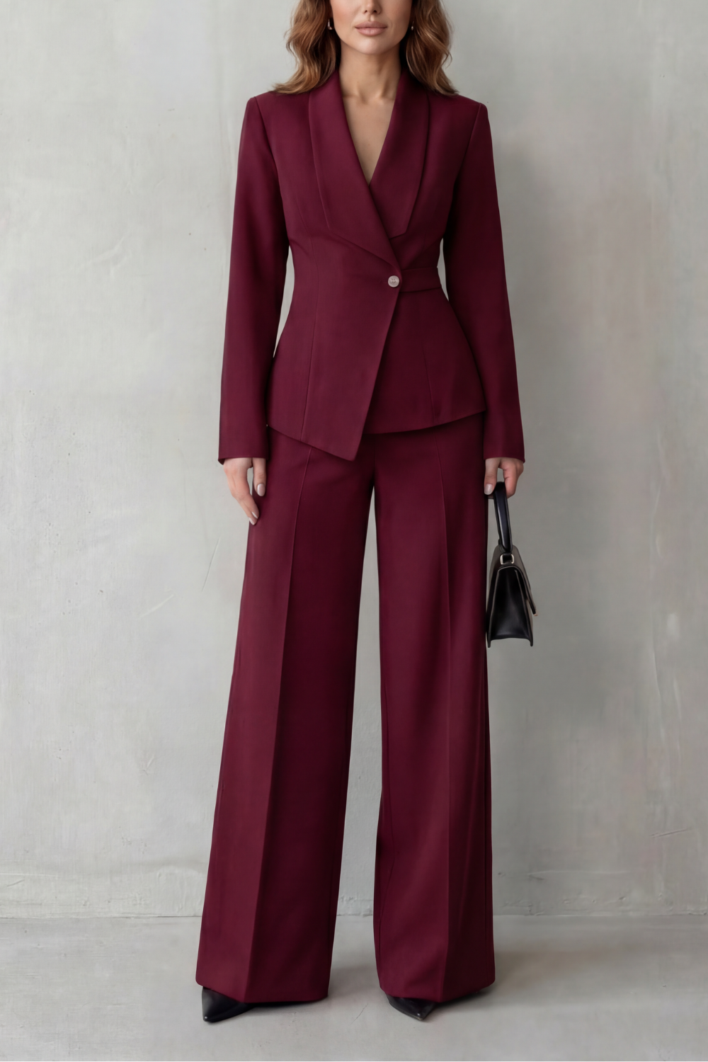 Women's Tailored Blazer and Wide-Leg Trouser Suit Set – Office, Casual Wear
