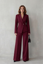 Women's Tailored Blazer and Wide-Leg Trouser Suit Set – Office, Casual Wear