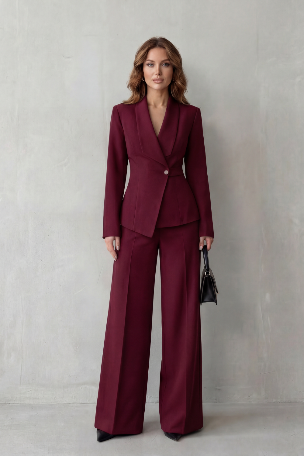 Women's Tailored Blazer and Wide-Leg Trouser Suit Set – Office, Casual Wear