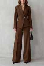Women's Tailored Blazer and Wide-Leg Trouser Suit Set – Office, Casual Wear