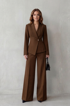 Women's Tailored Blazer and Wide-Leg Trouser Suit Set – Office, Casual Wear