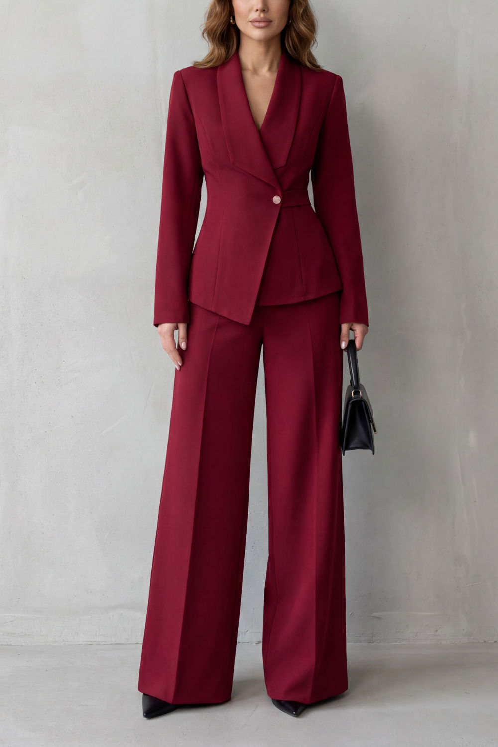 Women's Tailored Blazer and Wide-Leg Trouser Suit Set – Office, Casual Wear
