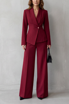 Women's Tailored Blazer and Wide-Leg Trouser Suit Set – Office, Casual Wear