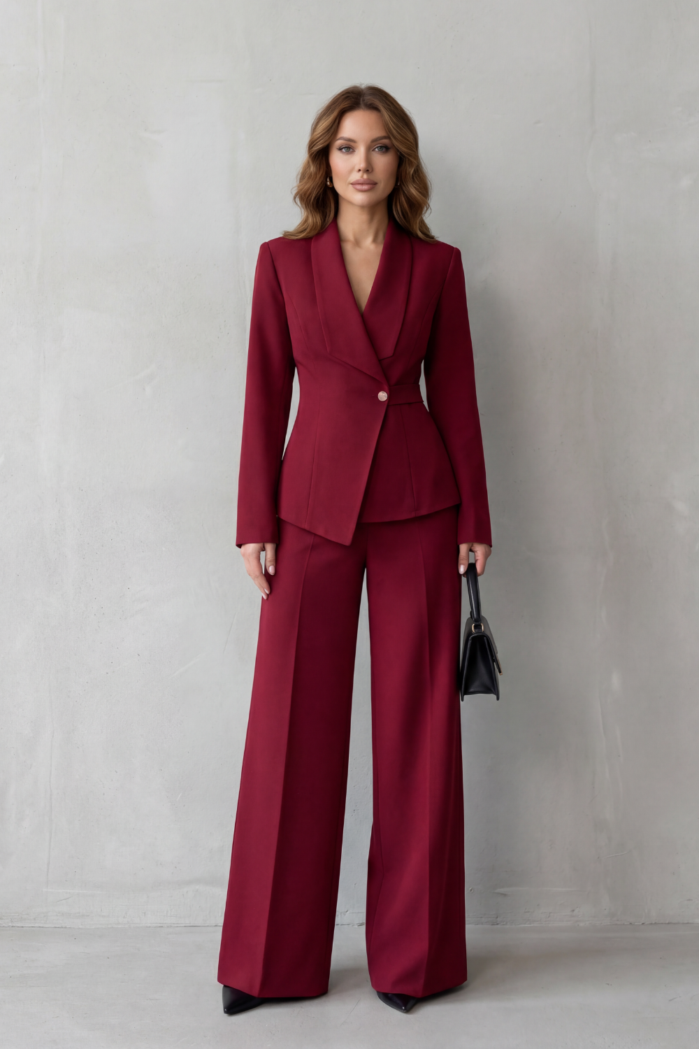 Women's Tailored Blazer and Wide-Leg Trouser Suit Set – Office, Casual Wear