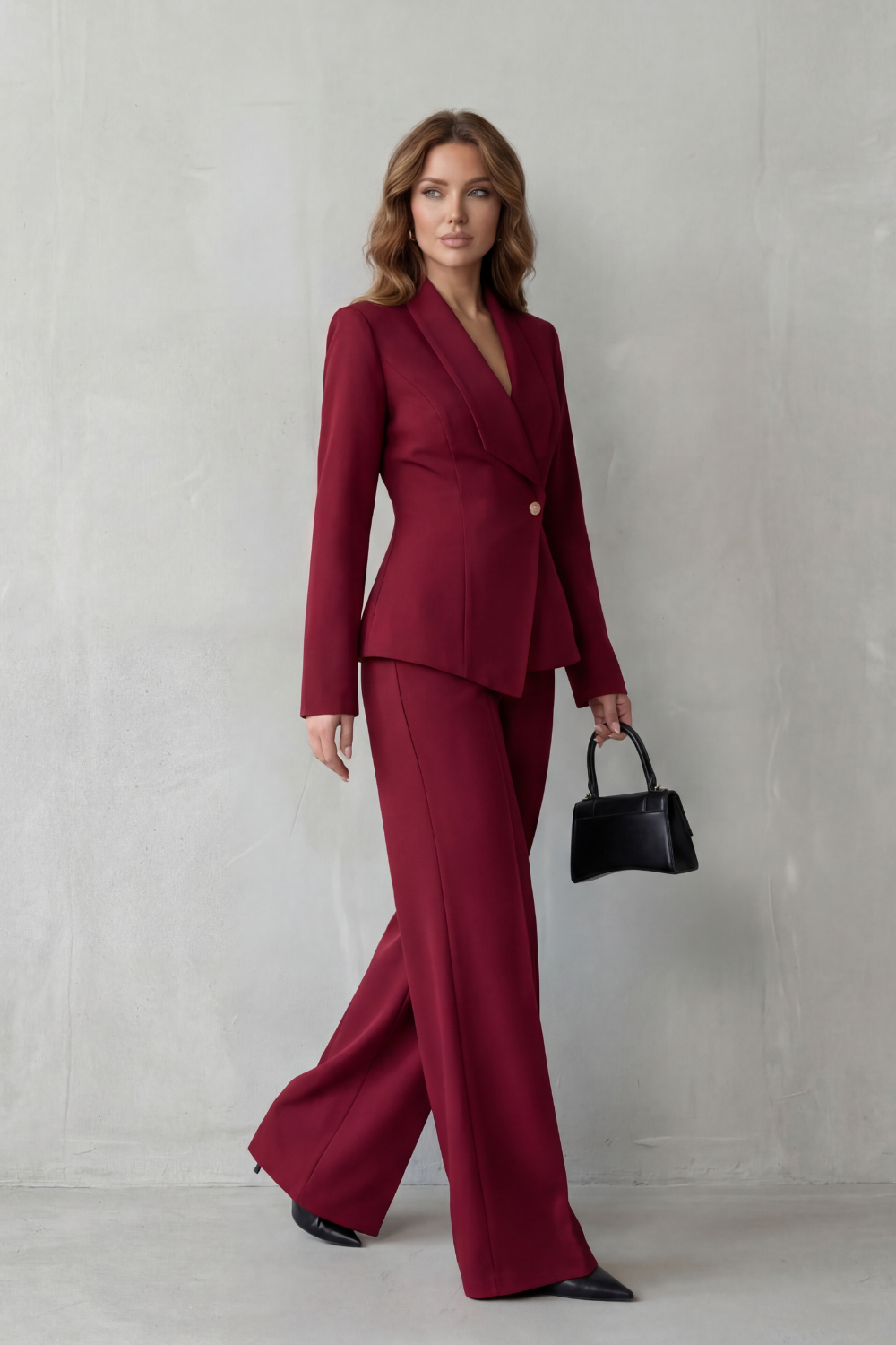 Women's Tailored Blazer and Wide-Leg Trouser Suit Set – Office, Casual Wear