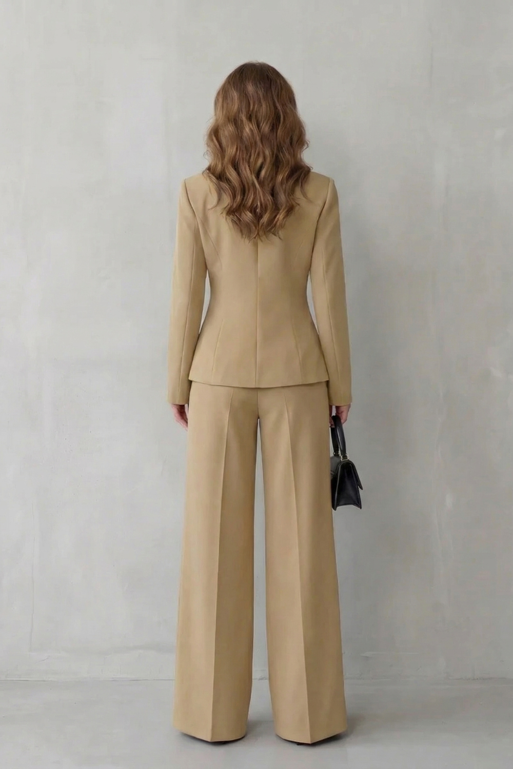 Women's Tailored Blazer and Wide-Leg Trouser Suit Set – Office, Casual Wear