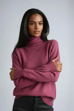 Turtleneck Sweater with Diamond Motif – Casual Wear, Office Style