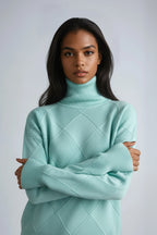 Turtleneck Sweater with Diamond Motif – Casual Wear, Office Style