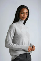 Turtleneck Sweater with Diamond Motif – Casual Wear, Office Style