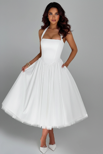 Wedding Guest Midi Dress - Soft Fabric, Elegant Design for Formal Events