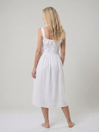 White Linen Midi Dress for Women - Square Neck Design, Casual Summer Wear