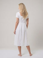 White Linen Midi Dress with Button Down Design for Summer Casual Wear