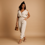 White Women's Jumpsuit | Lightweight Fabric | Chic Casual or Dressy Outfit | Ideal for Summer Events