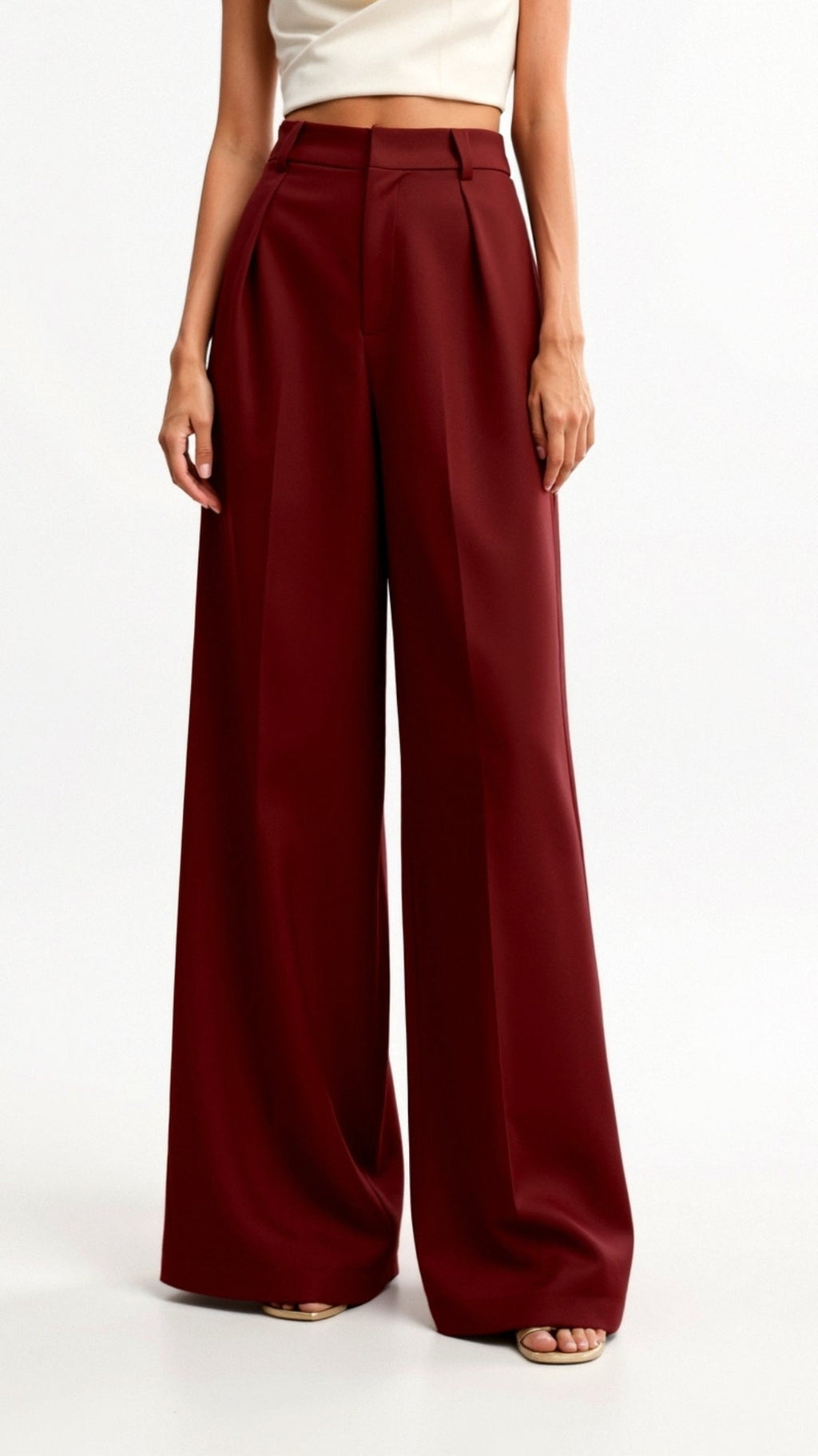 Wide-Leg High Waist Trousers for Women - Pleated Design with Side Pockets - Casual and Stylish Everyday Wear