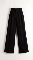 Wide-Leg High Waist Trousers for Women - Pleated Design with Side Pockets - Casual and Stylish Everyday Wear