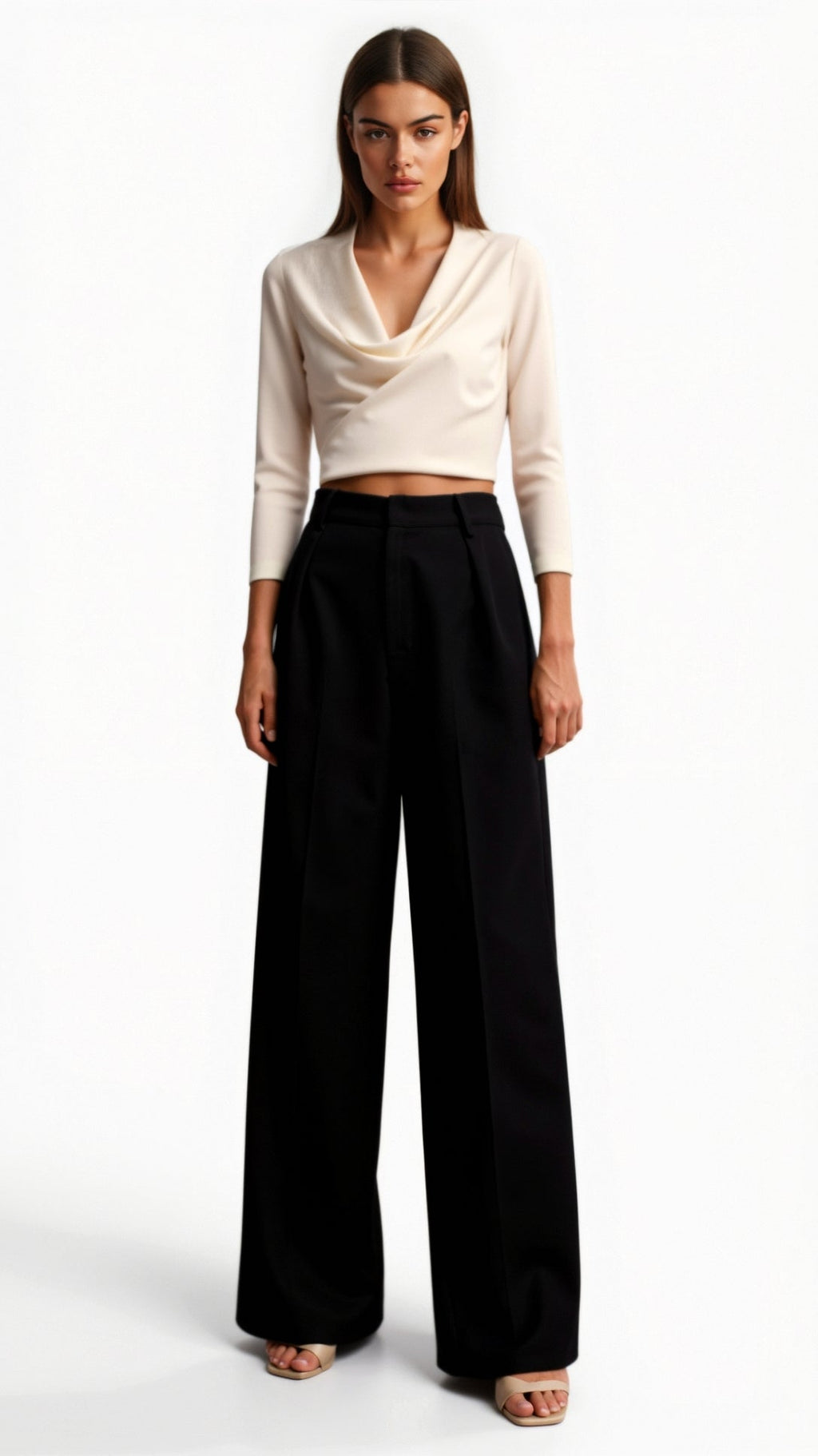 Wide-Leg High Waist Trousers for Women - Pleated Design with Side Pockets - Casual and Stylish Everyday Wear
