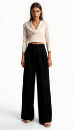 Wide-Leg High Waist Trousers for Women - Pleated Design with Side Pockets - Casual and Stylish Everyday Wear