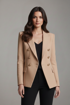 Damen Doppelt-Überwurf Blazer mit Gold-Ton Knopfdetails – Büro, Alltag