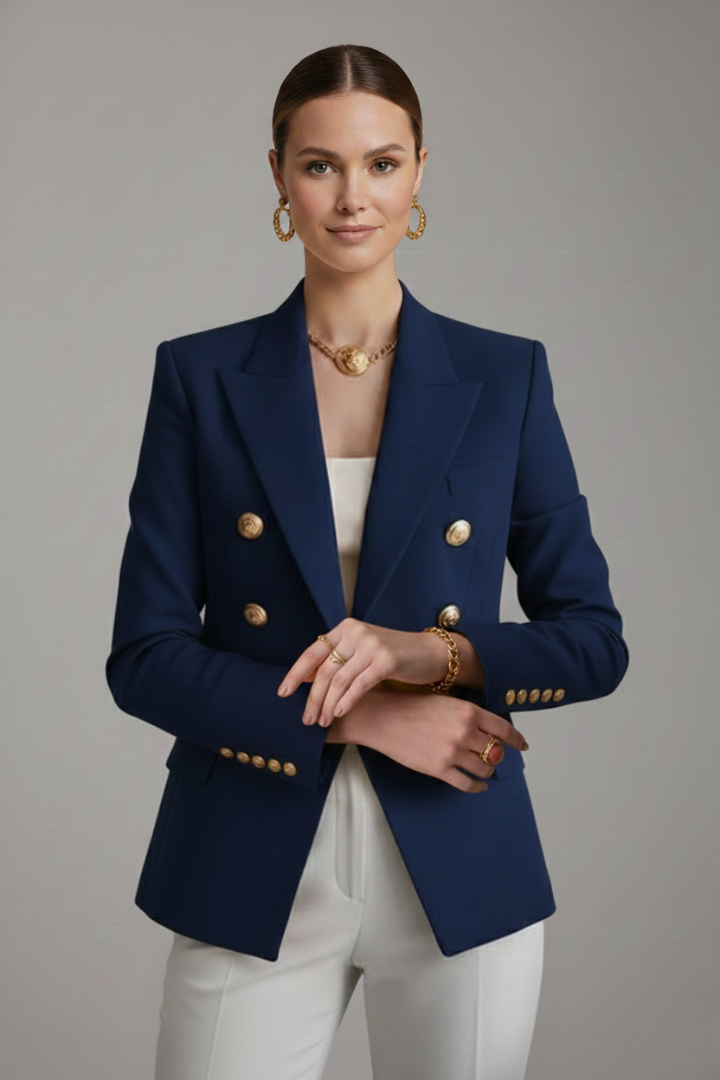 Damen Doppelt-Überwurf Blazer mit Gold-Ton Knopfdetails – Büro, Alltag