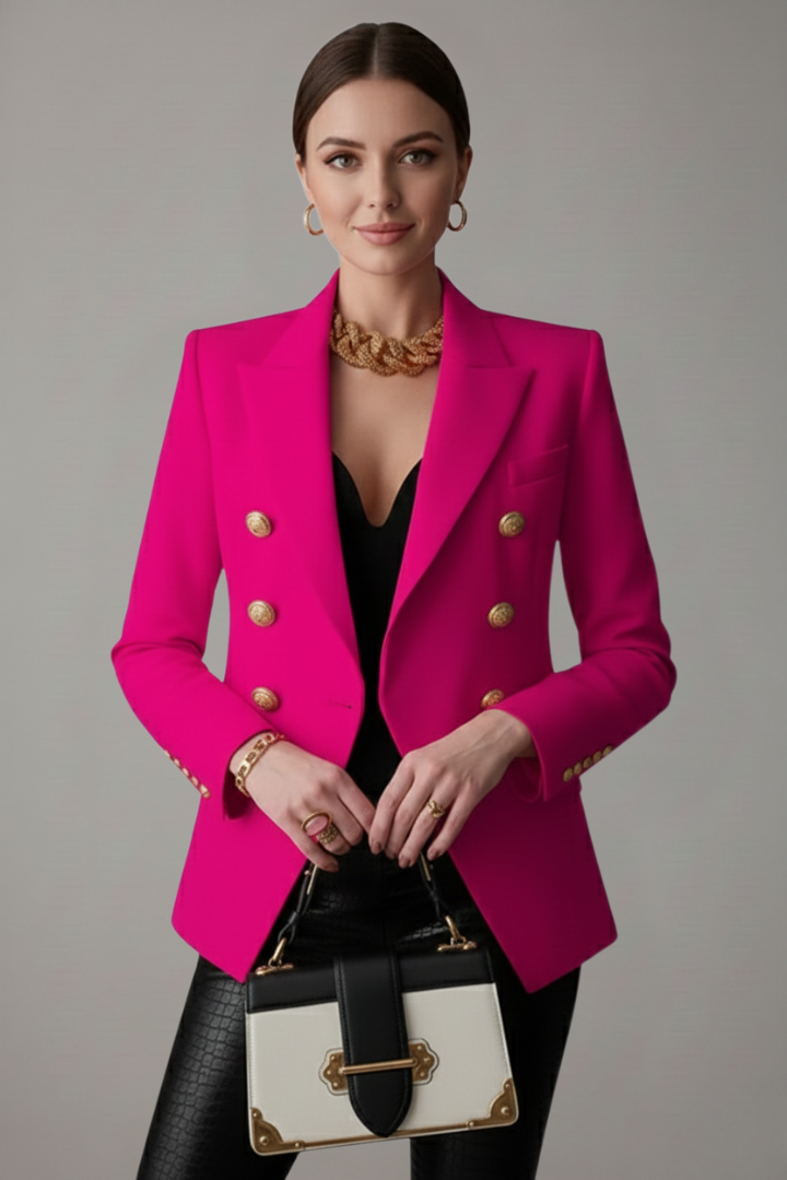 Damen Doppelt-Überwurf Blazer mit Gold-Ton Knopfdetails – Büro, Alltag