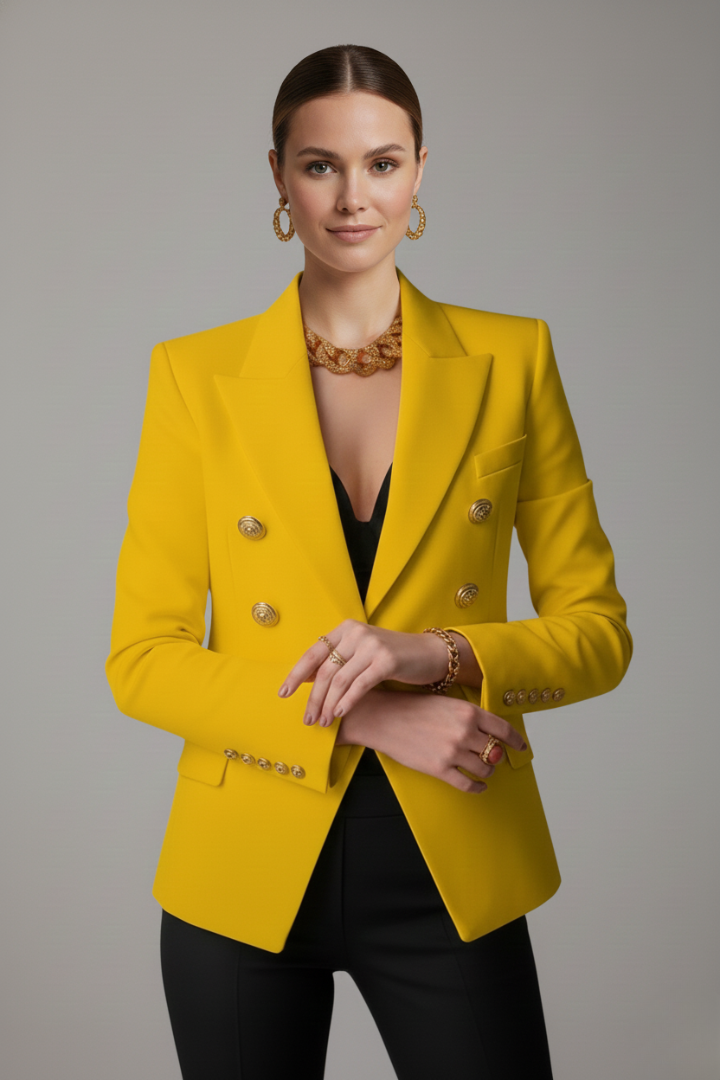 Damen Doppelt-Überwurf Blazer mit Gold-Ton Knopfdetails – Büro, Alltag