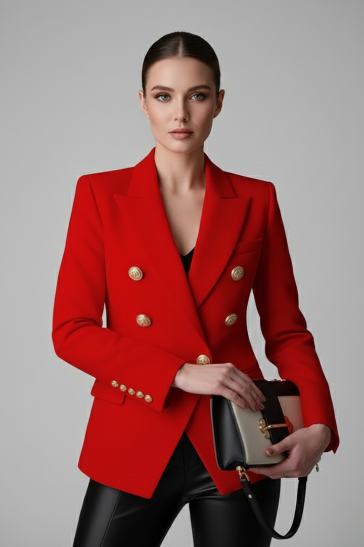 Damen Doppelt-Überwurf Blazer mit Gold-Ton Knopfdetails – Büro, Alltag