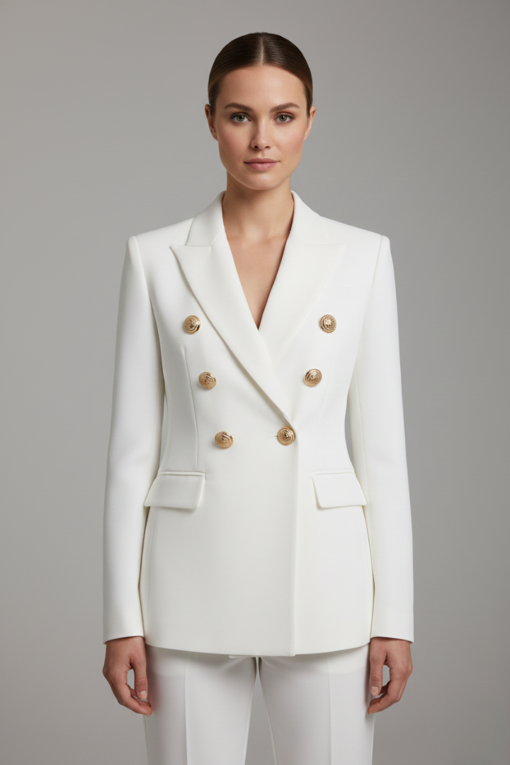 Damen Doppelt-Überwurf Blazer mit Gold-Ton Knopfdetails – Büro, Alltag