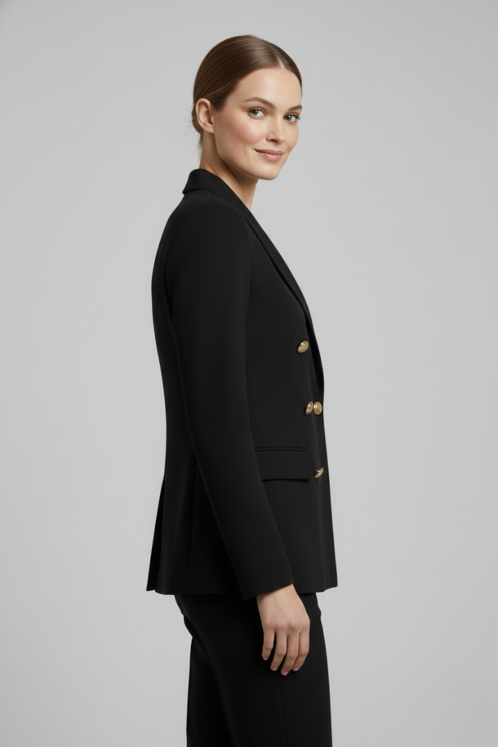 Damen Doppelt-Überwurf Blazer mit Gold-Ton Knopfdetails – Büro, Alltag