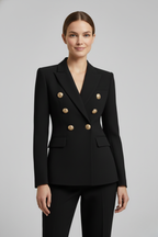 Damen Doppelt-Überwurf Blazer mit Gold-Ton Knopfdetails – Büro, Alltag