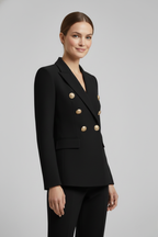 Damen Doppelt-Überwurf Blazer mit Gold-Ton Knopfdetails – Büro, Alltag
