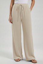 Palazzo Trousers with Drawstring Waist and Side Pockets – Casual, Office