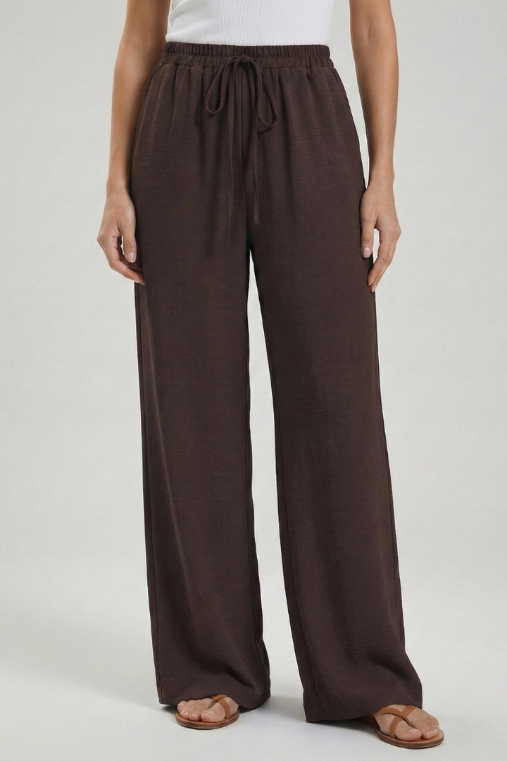 Palazzo Trousers with Drawstring Waist and Side Pockets – Casual, Office