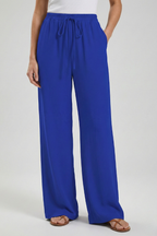 Palazzo Trousers with Drawstring Waist and Side Pockets – Casual, Office