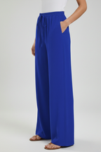 Palazzo Trousers with Drawstring Waist and Side Pockets – Casual, Office