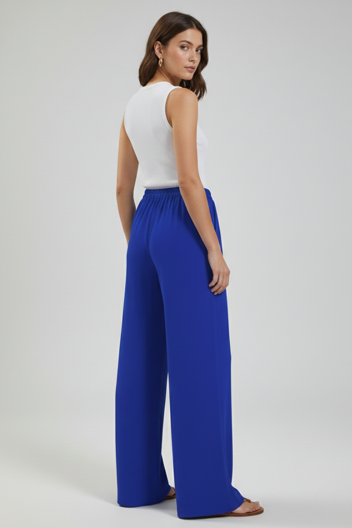 Palazzo Trousers with Drawstring Waist and Side Pockets – Casual, Office