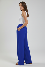 Palazzo Trousers with Drawstring Waist and Side Pockets – Casual, Office