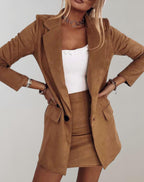 Women's Blazer and Mini Skirt Set - Tailored Suiting Fabric - Chic Office Outfit - Perfect for Work or Events