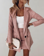 Women's Blazer and Mini Skirt Set - Tailored Suiting Fabric - Chic Office Outfit - Perfect for Work or Events