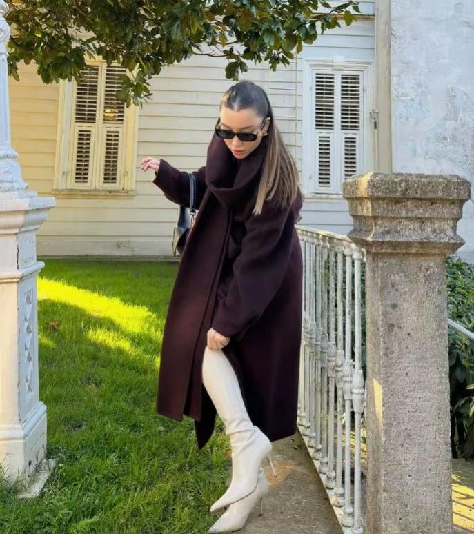 Women's Bordeaux Wrap Coat – Stylish, Warm, Perfect for Casual or Office Wear