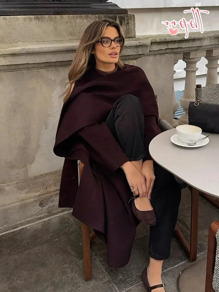 Women's Bordeaux Wrap Coat – Stylish, Warm, Perfect for Casual or Office Wear