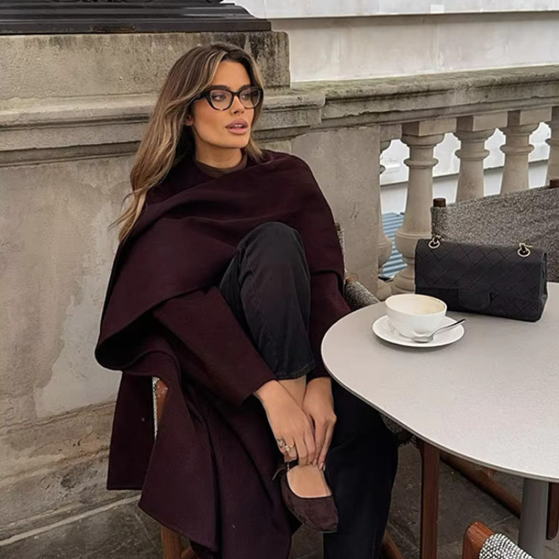 Women's Bordeaux Wrap Coat – Stylish, Warm, Perfect for Casual or Office Wear